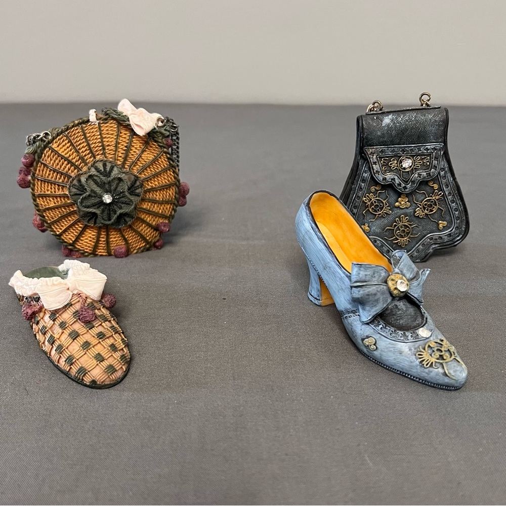 Set Of 2 Nostalgia Collectible Miniature Resin Shoe & Matching Handbag